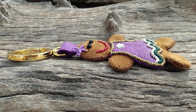 Purple Dress, Christmas Leather Gingerbread Girl Handbag Charm Tote Purse Gold Clip On Fob Genuine Leather Hand Bag Holiday Brown