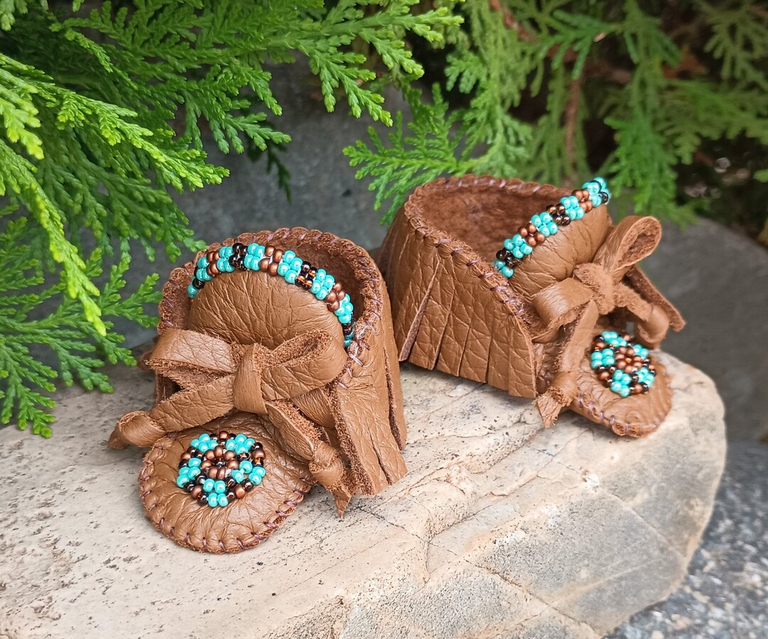 Beaded Small Moccasins Decoration Genuine Deerskin Leather Etsy