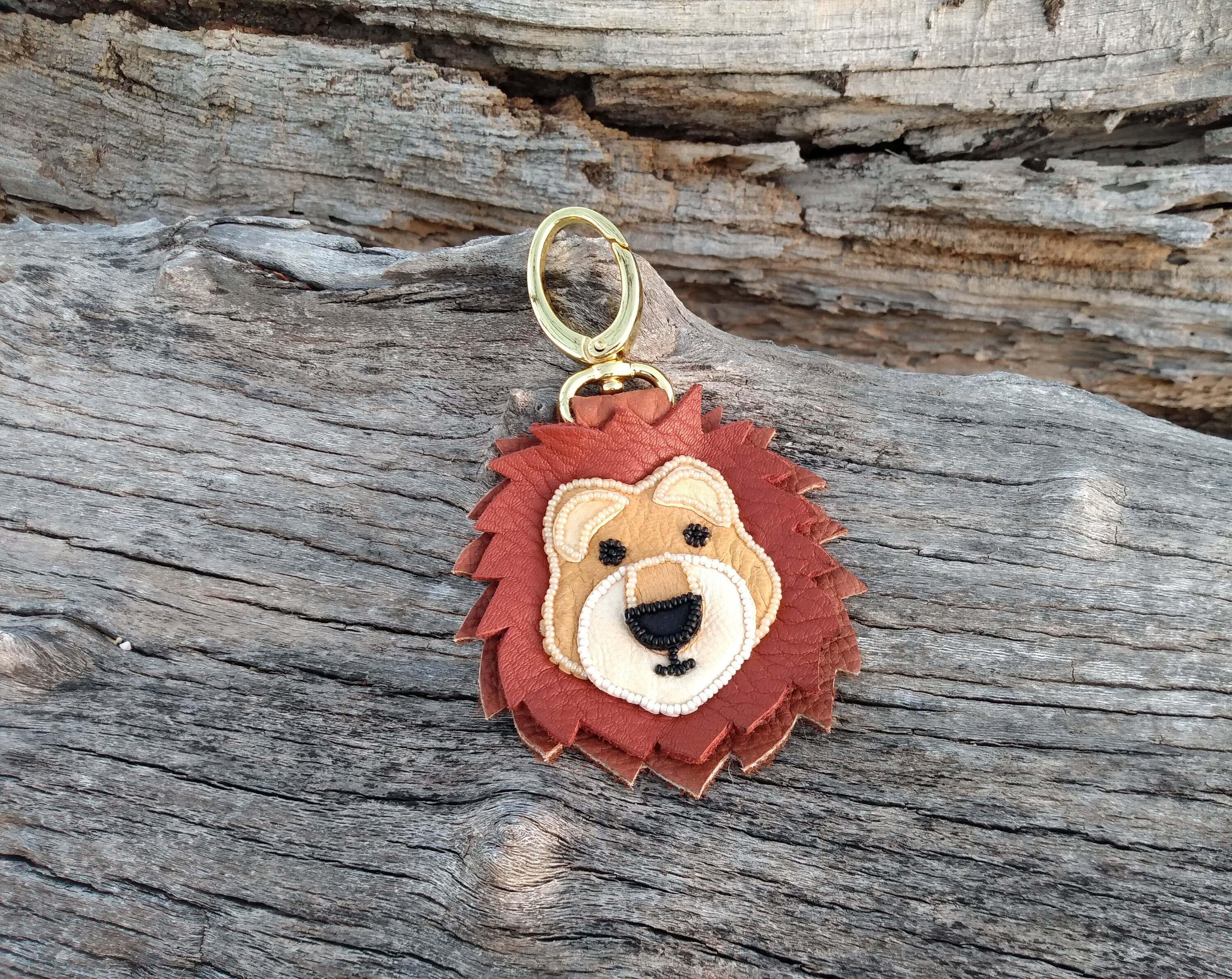 Lion Leather Handbag Charm, Genuine Real Deerskin 6