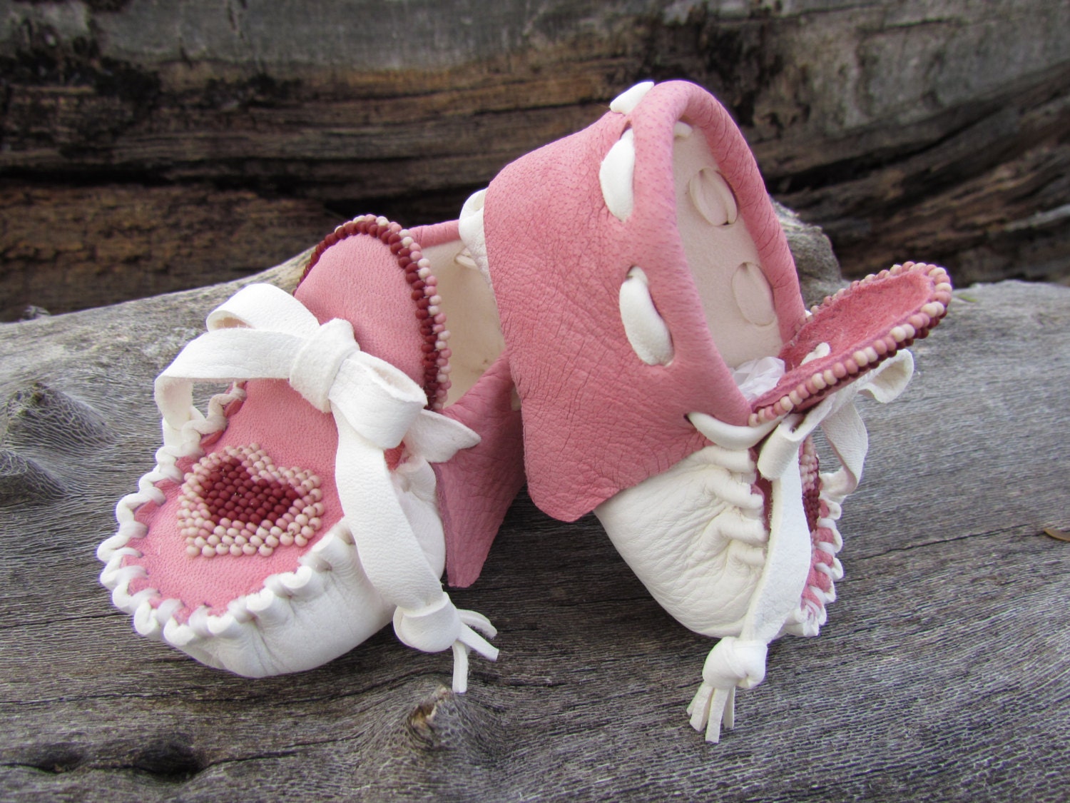 Baby Leather Moccasins Beaded Heart Valentine's Day Etsy