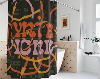 Synth Picnic Shower Curtain | Retro Synthwave Music Decor