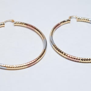 14K Gold-Filled Tri-Colored Textured Gold Hoop Earrings