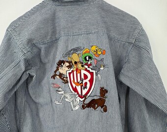 Vintage 90s Warner Bros Looney Tunes Kids Button Down Shirt Striped XL