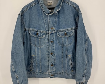 Vintage Lee Dungarees Made in USA Denim Jacket Blue Faded Trucker Style Large