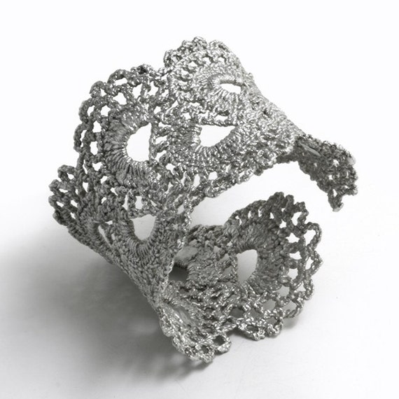 Vintage Scalloped Lace Silver Cuff Bracelet Etsy