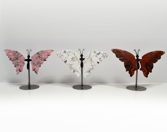 Butterfly Carving with stand / Rhodonite Jasper Howlite / Carvings Healing Decor