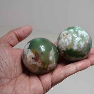 Rare Green Flower Agate Sphere: Natural Crystal Healing Stone