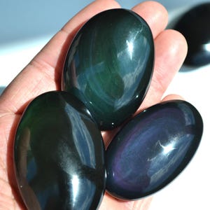 Rainbow Obsidian Palm Stones - Flashy Purples and Greens - Protection Stone