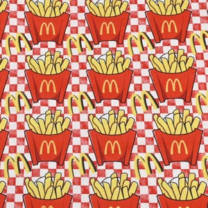 Tkanina typu fast food, frytki, 100% bawełna, tkanina z kreskówek na pół metra