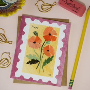 August Birthday Card, Birth Month Flower Greeting Card, Poppy Flower, Birthday Card, Thank You Card, Note Card, Everyday Greeting Card