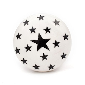 Handmade White & Black Star Ceramic Knobs - Unique Handpainted Drawer Pulls