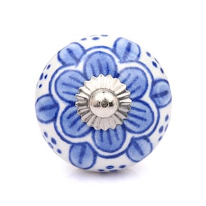 Blue Floral Ceramic Dresser Knob, Handcrafted Boho Chic Furniture Pull