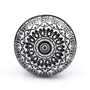 Hand Painted Ceramic Mandala Drawer Knobs, Black White Boho Cabinet Pulls