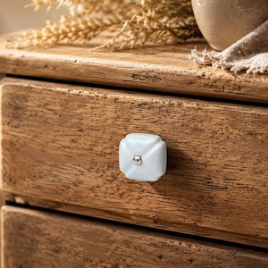 Hand-Painted Blue Square Ceramic Knobs – Vintage Drawer Pulls, Cabinet Hardware