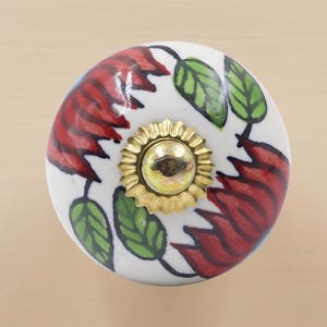 Decorative Red Flower Cabinet Knobs | Unique Shabby Chic Handles for Home Decor