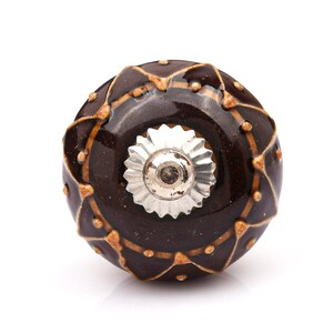 Hand-Painted Ceramic Drawer Knobs, Flower Design, Boho Round Cabinet Pulls, Brown Furniture Hardware