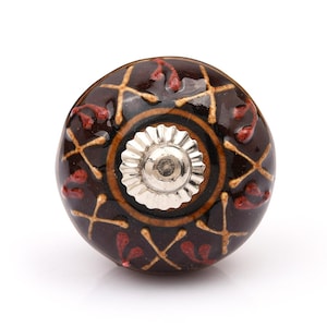 Hand Painted Brown Ceramic Knobs Vintage Boho Cabinet Drawer Pulls Kitchen Hardware