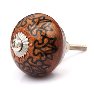 Hand-Painted Boho Ceramic Drawer Knobs | Round Black & Brown Cabinet Pulls