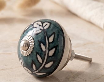 Green Ceramic Dresser Knobs | Hand-Painted Botanical Cabinet Pulls | Farmhouse Drawer Handles