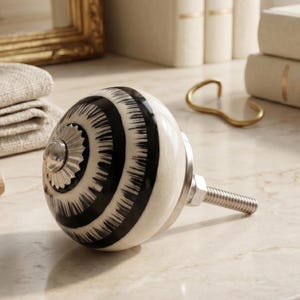 Handgeschilderde keramische kastknop, zwart witte streep dressoirgreep, minimalistische moderne ladeknop