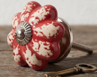 Rustic Kitchen Hardware - Handmade Red & White Pumpkin Drawer Knobs