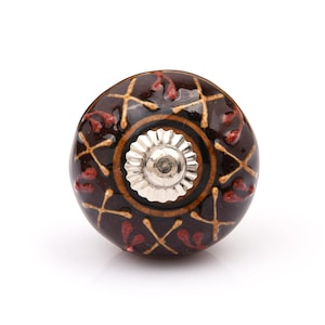 Tiradores de cerámica marrón pintados a mano, estilo bohemio vintage, para cajones y armarios de cocina.