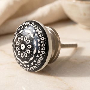 Black, White Ceramic Knobs, Handmade Cabinet Drawer Pulls, Boho Kitchen Cupboard Hardware, Decorative Ceramic Door Knobs