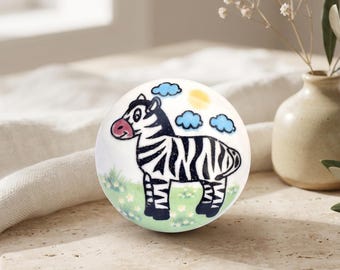 Hand Painted Zebra Knob | Safari Drawer Pull | Kids Nursery Furniture Handle | Handmade Boho Decor