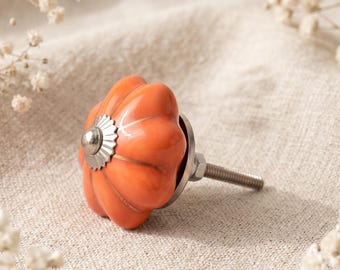 Hand-Painted Floral Orange Pumpkin Ceramic Drawer Knob – Cabinet Pull Handle