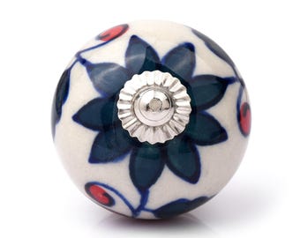 Hand Painted Blue Floral Ceramic Knobs, Shabby Chic Drawer Pulls