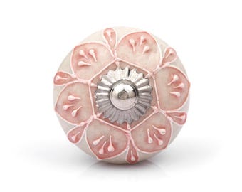 Pink Ceramic Flower Cabinet Knob, Hand Painted Floral Drawer Pull, Shabby Chic Wardrobe Hardware