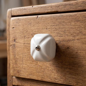 Hand-Painted White Square Ceramic Knobs – Vintage Cabinet Drawer Pulls