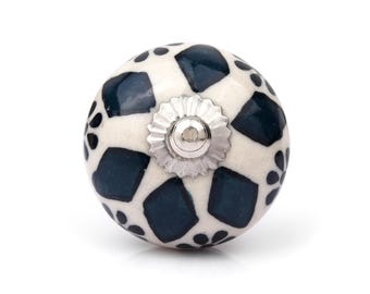 Handmade Navy Blue Ceramic Knob | Vintage Boho Hand-Painted Drawer Pull