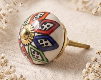Hand Painted Ceramic Dresser Knobs, Geometric Mandala Cabinet Pulls, Boho Drawer Hardware