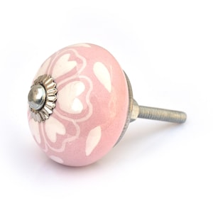 Handmade Pink Heart Ceramic Knob | Floral Drawer Pull | Boho Dresser Handle