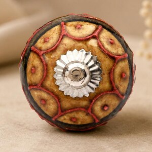 Hand Painted Ceramic Knobs, Brown Olive Green Embossed Boho Drawer Pulls