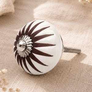 Handcrafted & Handpainted Starburst Ceramic Drawer Knobs White Base Cupboard Pull Handles
