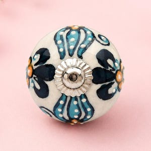 Puxador de armário em cerâmica pintada à mão com estampa floral azul, estilo vintage, para cômoda, ferragens rústicas.