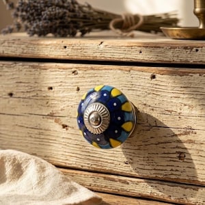 Hand Painted Floral Ceramic Cabinet Knobs, Vintage Boho Drawer Pulls, Rustic Furniture Hardware