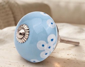 Decorative Blue and White Floral Drawer Pull - Hand Painted Ceramic Hardware for Kitchen & Wardrobe