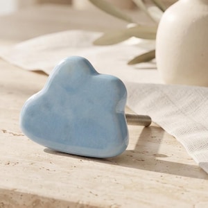 Sky Blue Cloud Ceramic Dresser Pull - Handcrafted Unique Pastel Knob for Kids Room