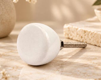 Minimalist Ceramic Knob - Solid White Cabinet Hardware for Modern Dressers & Wardrobes