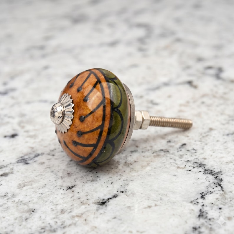 Vintage Ceramic Drawer Knobs, Green Brown Black Cabinet Pulls, Boho Chic Furniture Handles, Decorative Kitchen Cupboard Door Knobs