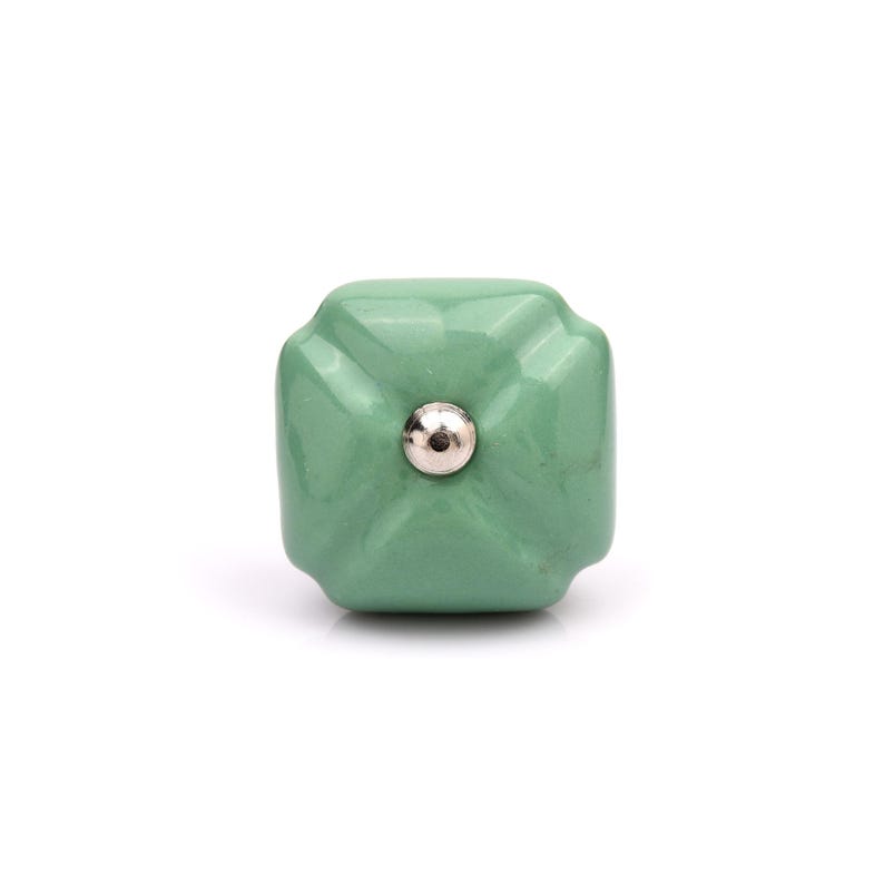 Handcrafted Green Square Ceramic Knobs – Vintage Hand Painted Cabinet Pulls