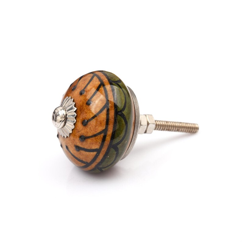Vintage Ceramic Drawer Knobs, Green Brown Black Cabinet Pulls, Boho Chic Furniture Handles, Decorative Kitchen Cupboard Door Knobs