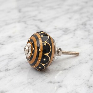 Hand Painted Brown Ceramic knobs, Ceramic Drawer Pulls, Black Striped Round Cabinet Knobs, Kitchen Cabinet Door Handles, Cupboard Knobs