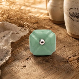 Handcrafted Green Square Ceramic Knobs – Vintage Hand Painted Cabinet Pulls