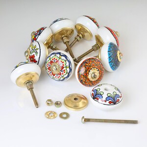 Multicolor Hand-Painted Ceramic Knobs Set of 10 – Boho Dresser & Drawer Pulls, Decorative Cabinet Knobs, Vintage Home Decor Hardware