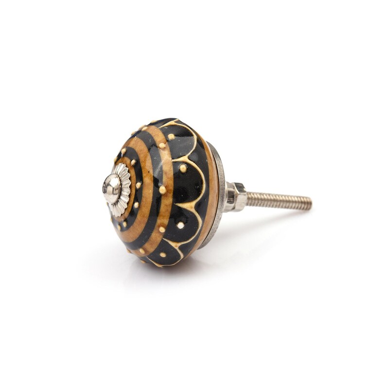 Hand Painted Brown Ceramic knobs, Ceramic Drawer Pulls, Black Striped Round Cabinet Knobs, Kitchen Cabinet Door Handles, Cupboard Knobs