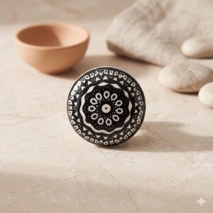 Black, White Ceramic Knobs, Handmade Cabinet Drawer Pulls, Boho Kitchen Cupboard Hardware, Decorative Ceramic Door Knobs